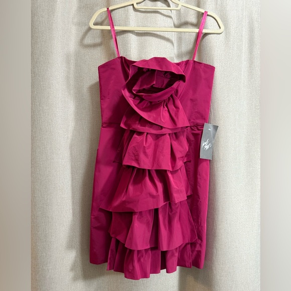 BCBGMaxAzria Dresses & Skirts - BCBGMaxAzria Dress - Boysenberry Pink Layered Front Ruffle Strapless Party Sz 8